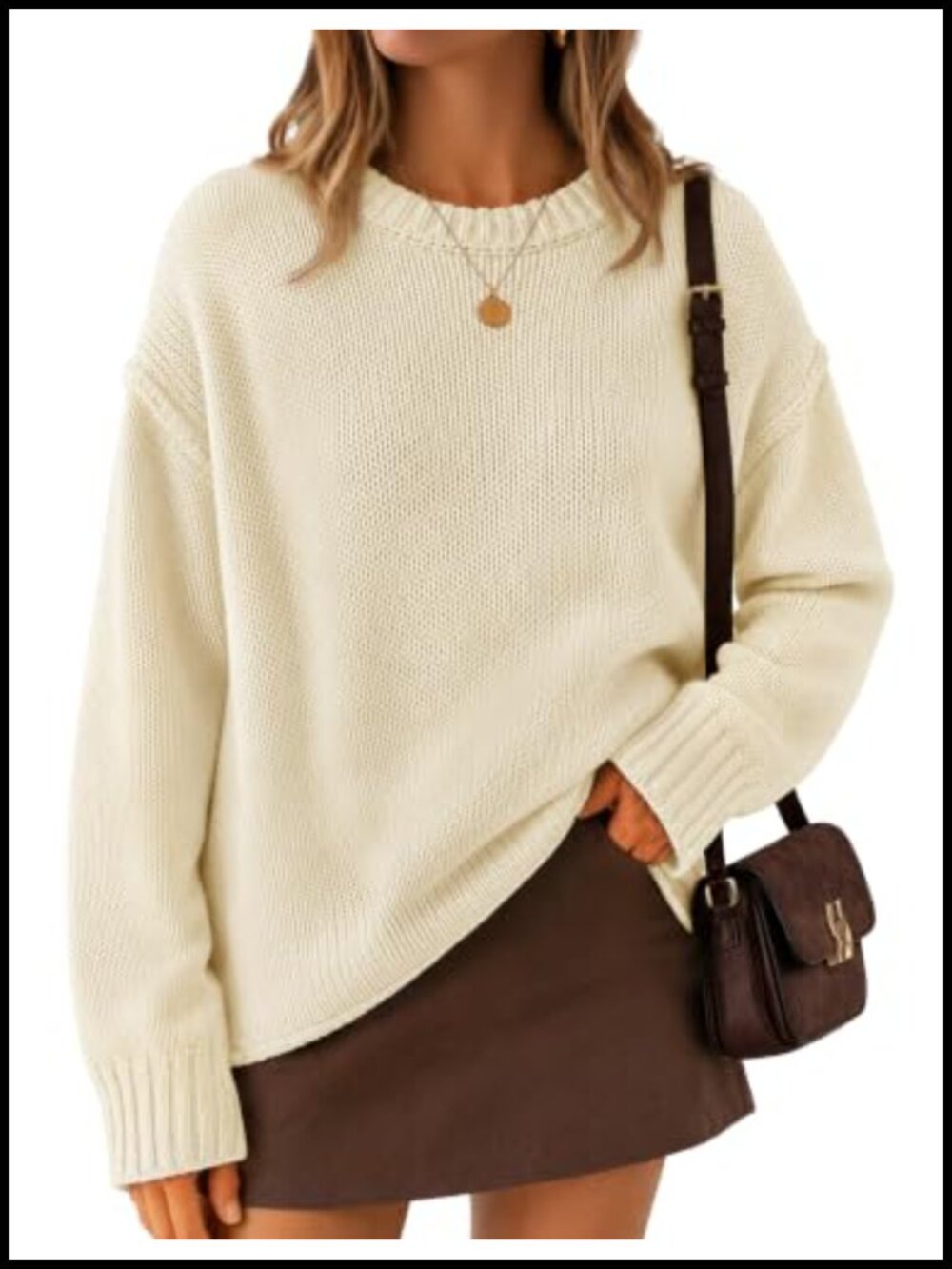 Oversized Chunky Long Sleeve Crewneck Cotton Blend Sweater